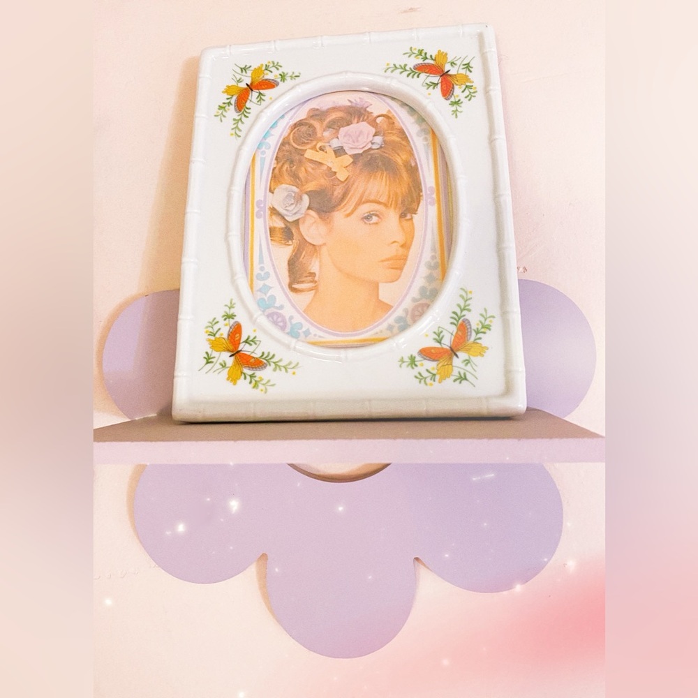 1970s White Ceramic Bamboo And Butterfly Photo Frame 4x6